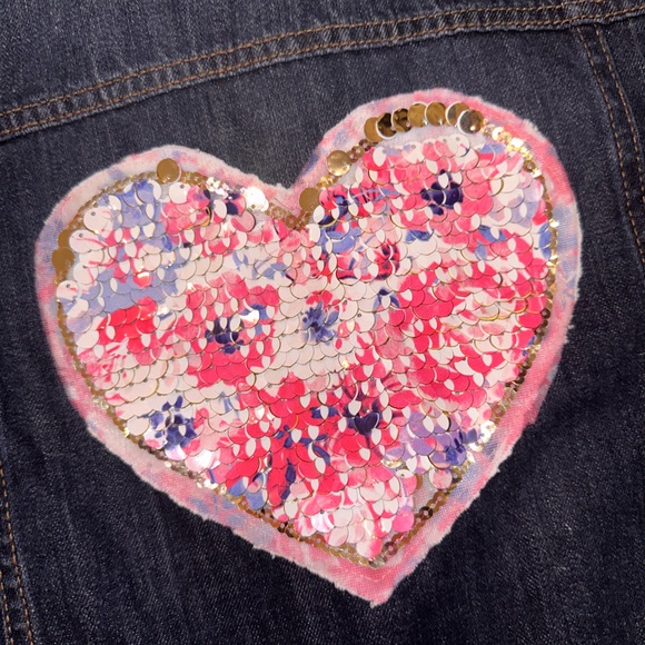 The Childrens Place Embellished Denim Jean Jacket Sequin Heart Patches S(5-6) - Picture 3 of 7